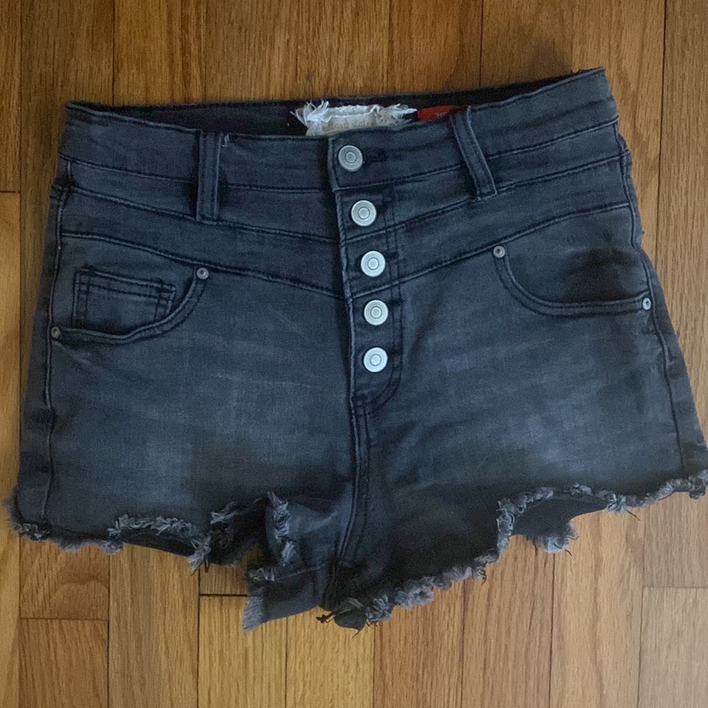 Black denim shorts